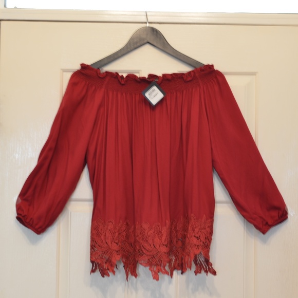 Halogen Tops - Halogen Off Shoulder Lace Trim Top S